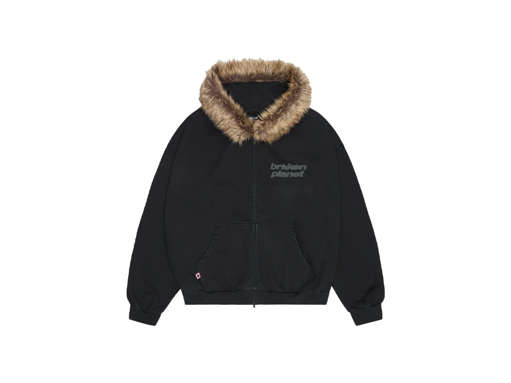 Broken Planet Star Logo Fur Zip-Up Hoodie Midnight Black – mikina