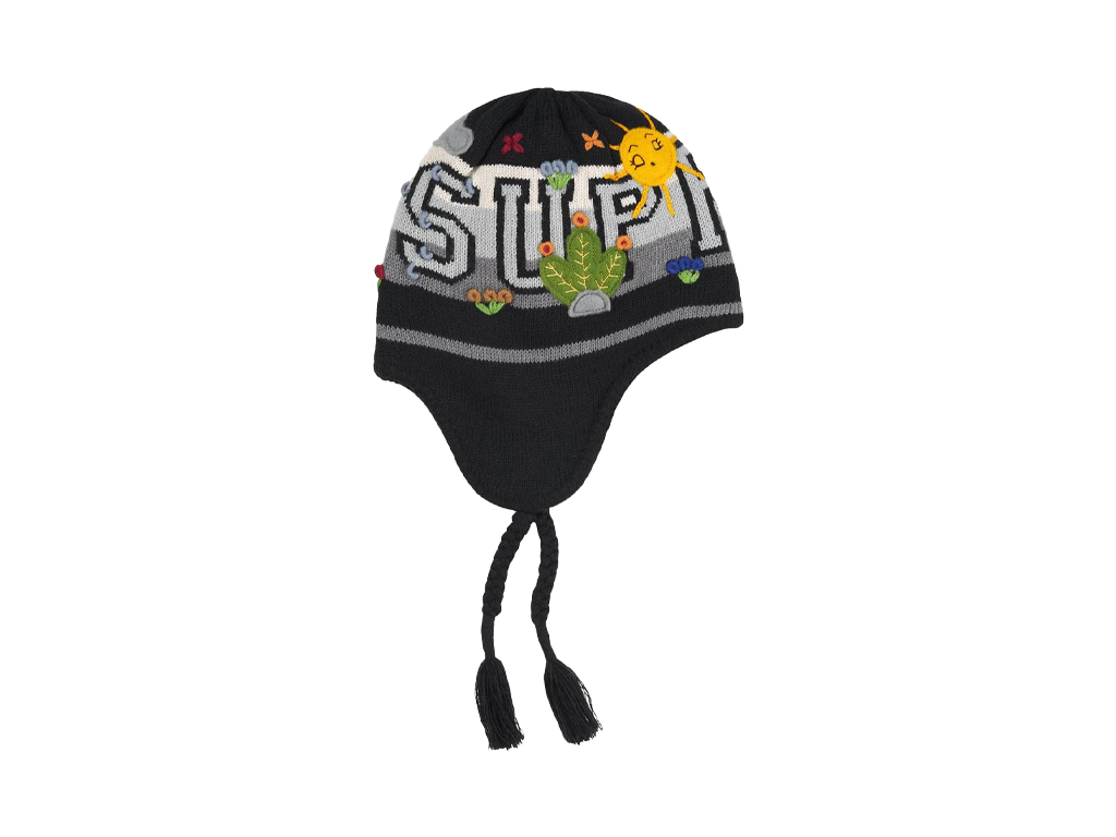 Supreme Felt Applique Earflap Beanie Black-Supreme-pikastore.cz