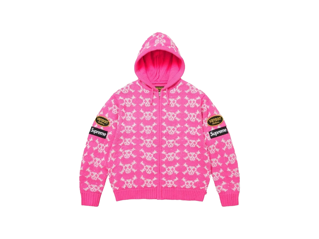 Supreme®/Vanson Leathers® Skull Zip Up Hooded Sweater Pink – mikina