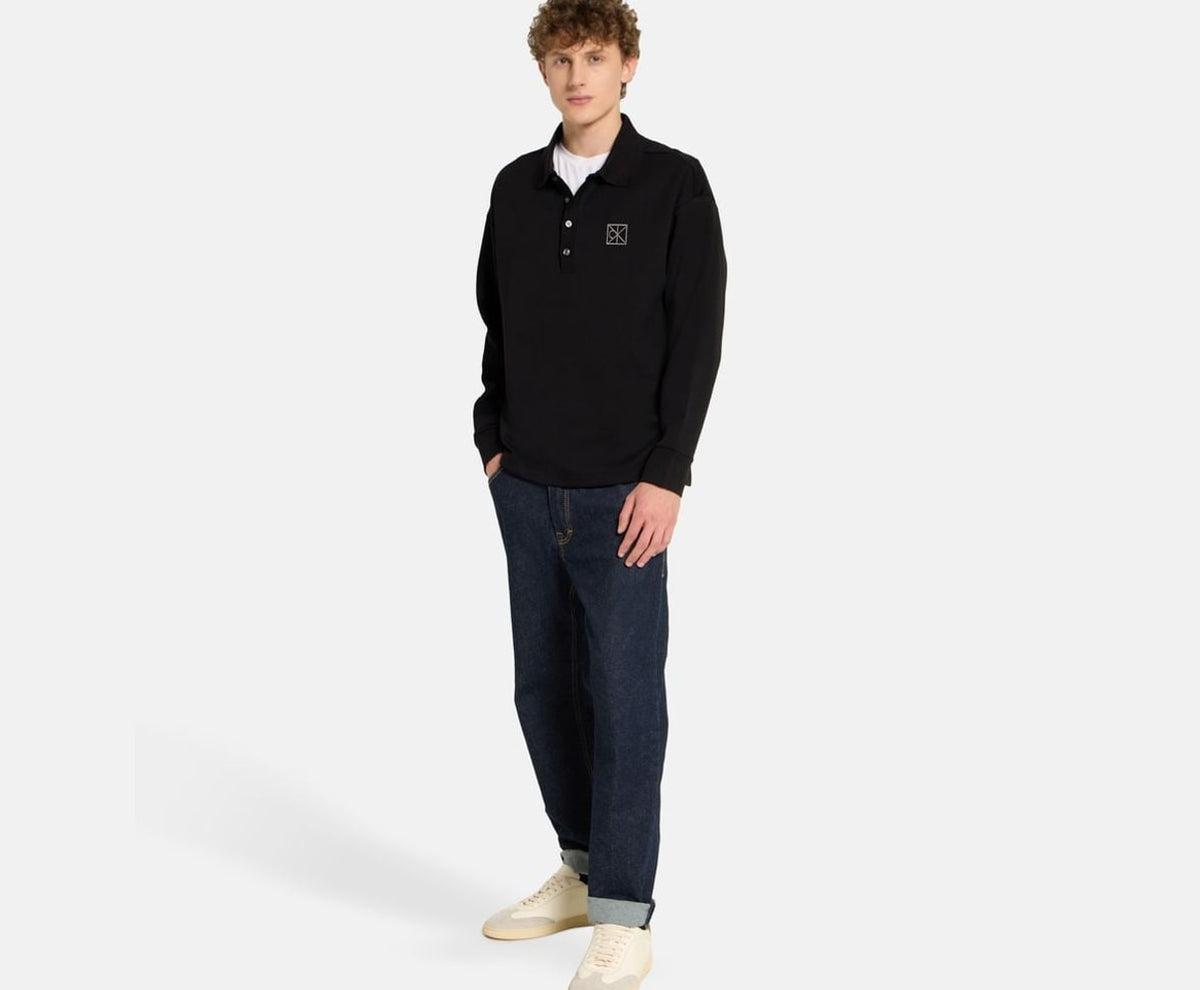 Calvin Klein Long-sleeved polo shirt Double Face Black – t-shirt – foto 5 af 5