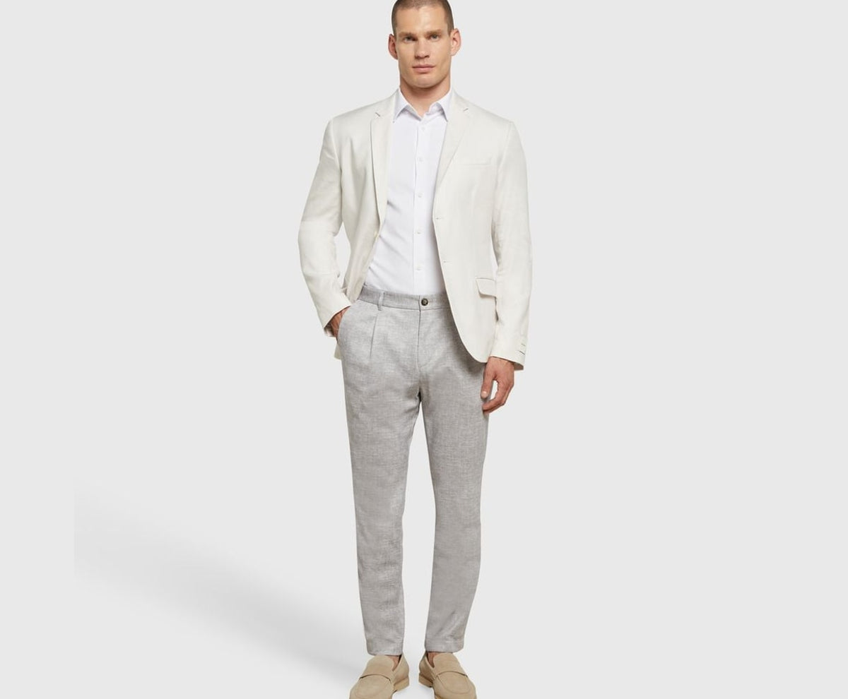 Calvin Klein Linen-blend suit jacket Ecru – bunda – fotka 5 z 6