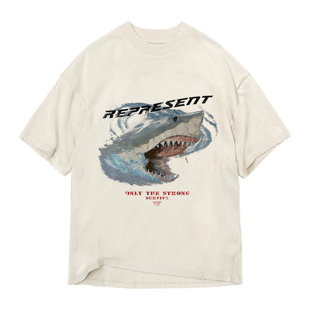 Represent Only The Strong Survive Shark T-Shirt Vintage White – camiseta