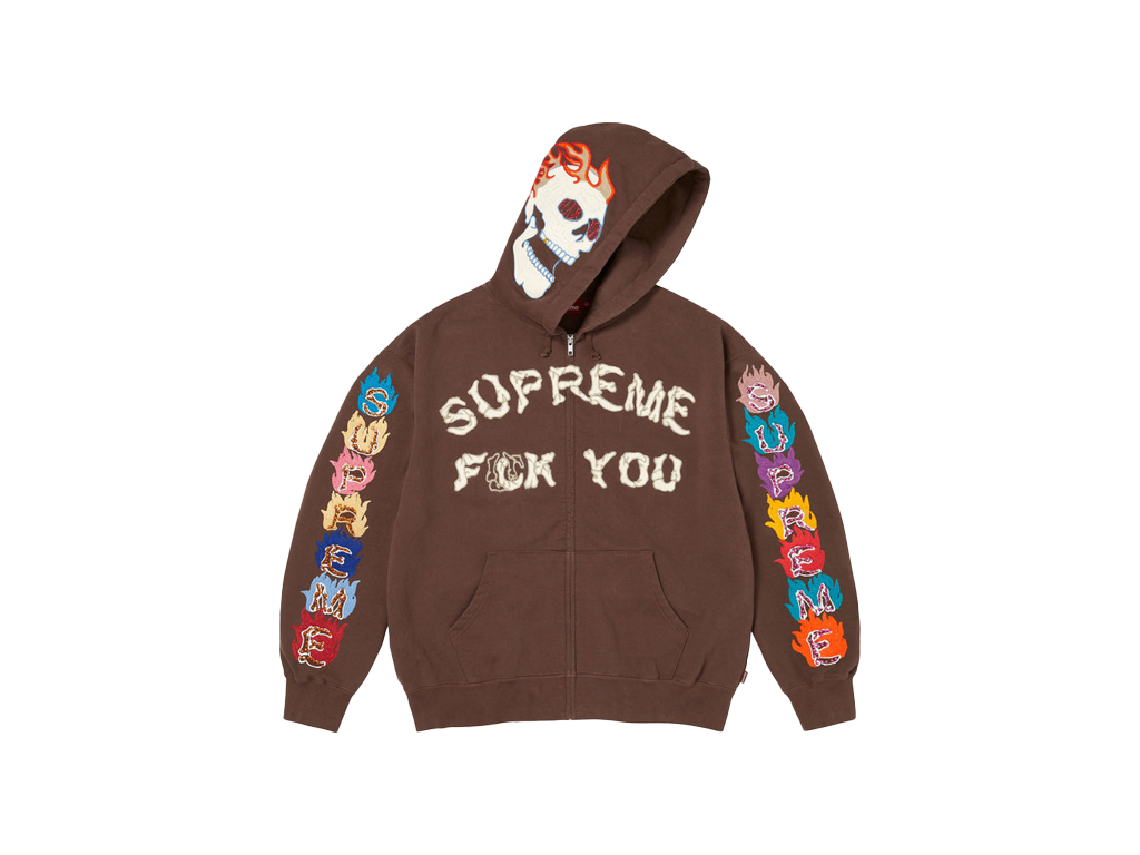Supreme F**k You Zip Up Hooded Sweatshirt Brown – mikina