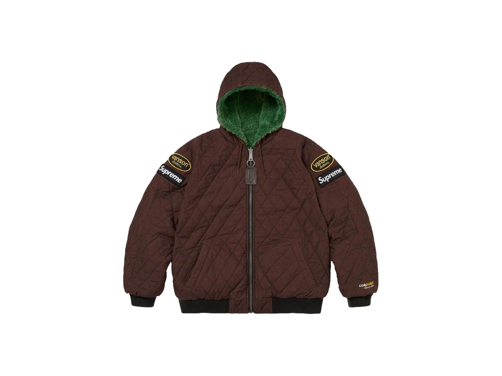 Supreme x Vanson Leathers Reversible Quilted Hooded Jacket Brown – bunda – fotka 3 z 3