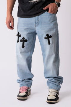 Custom Bleached Cross Jeans
