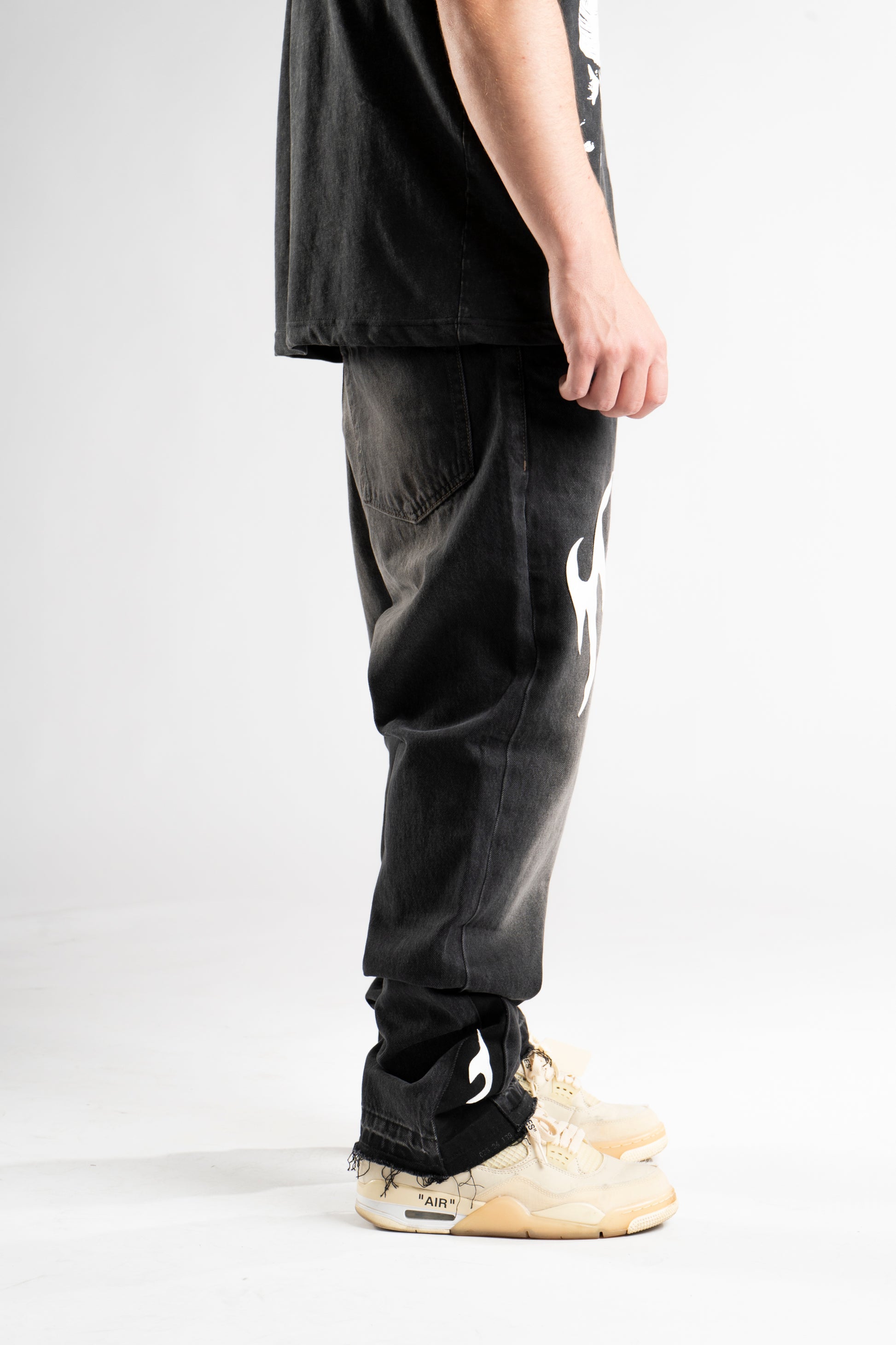 Custom Leather Tribal Flared Jeans-Kalhoty-Custompantsprg-pikastore.cz