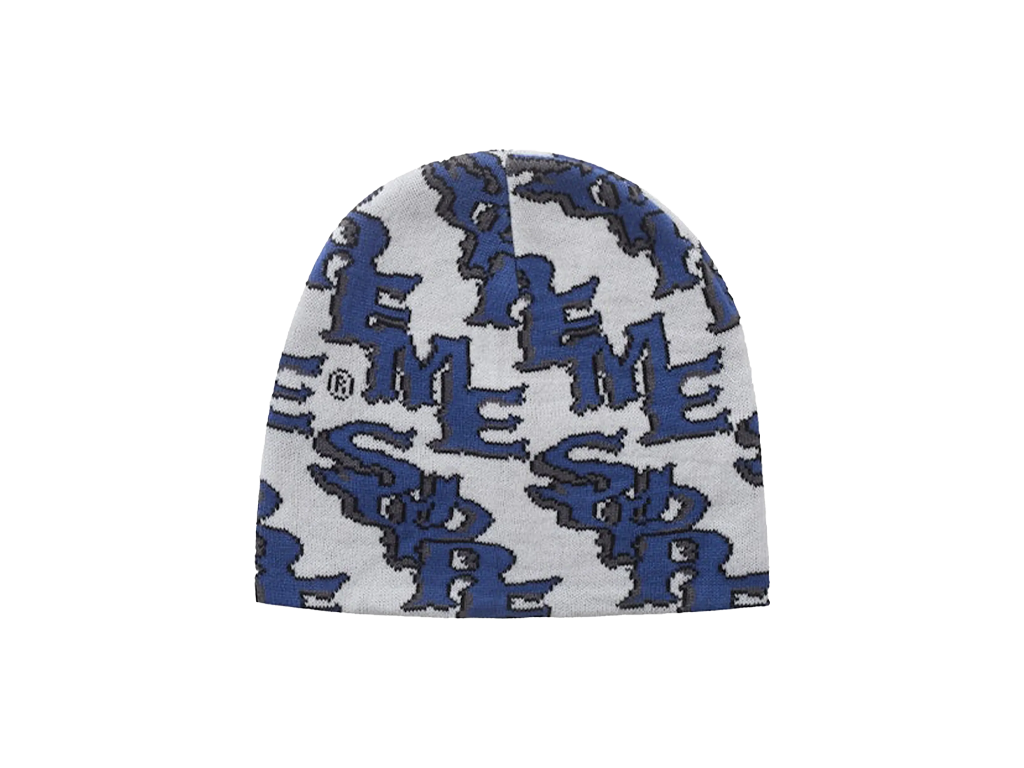 SUPREME SLANTED GOTHIC OUTLINE BEANIE BLUE