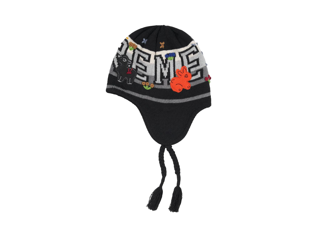 Supreme Felt Applique Earflap Beanie Black-Supreme-pikastore.cz
