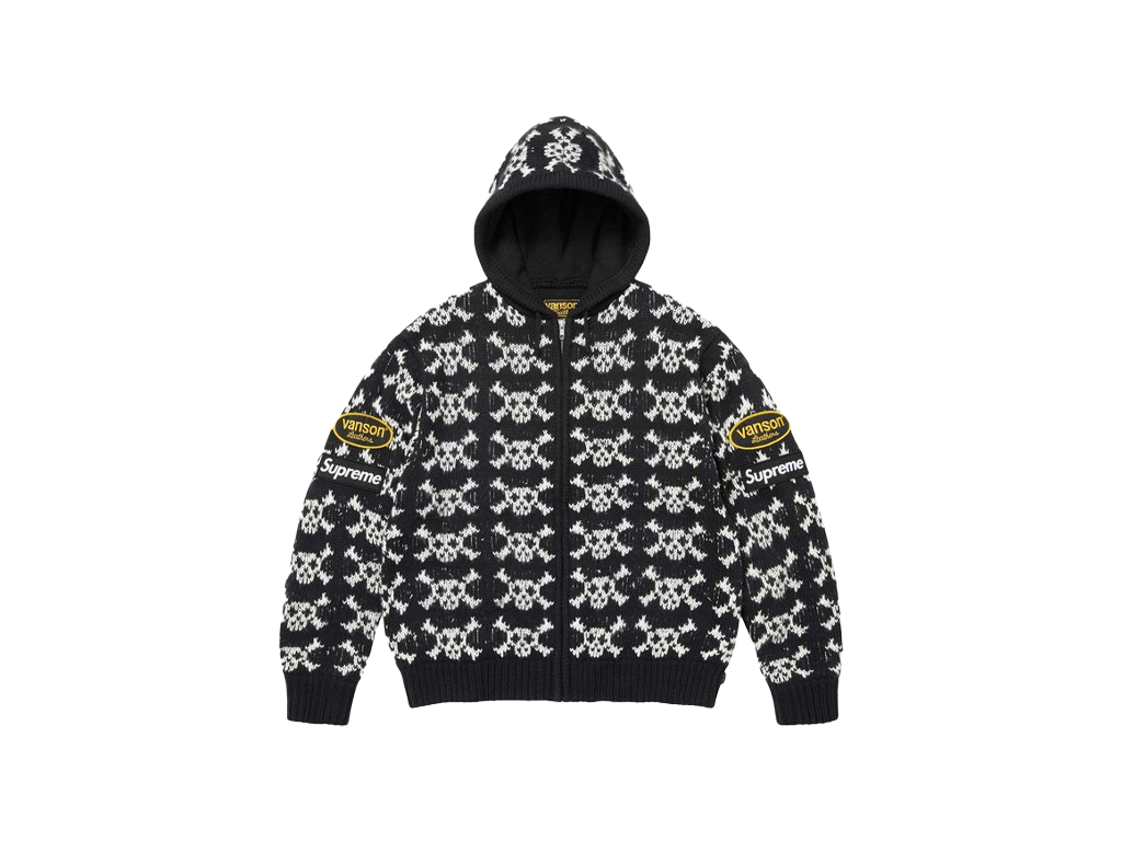 Supreme®/Vanson Leathers® Skull Zip Up Hooded Sweater Black – mikina