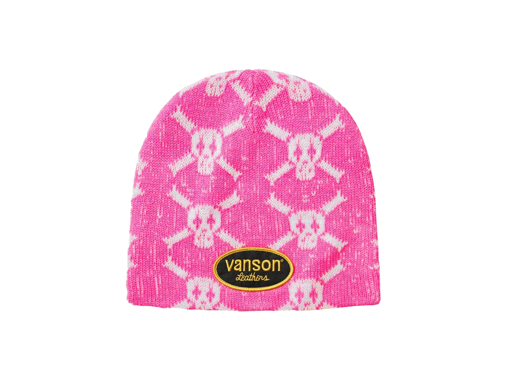 Supreme x Vanson Leathers Skull Beanie Pink – čepice