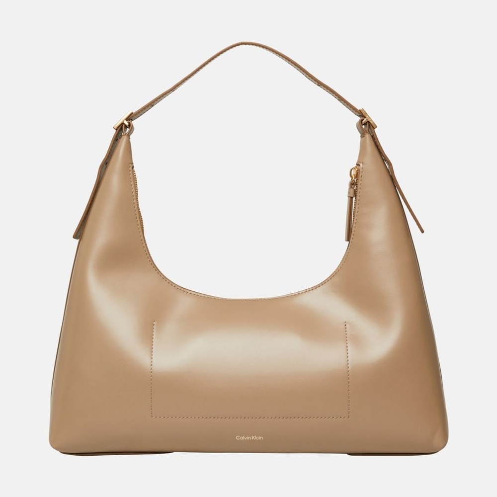 Calvin Klein Leather shoulder bag Emblem Taupe – táska – fotó 4/5