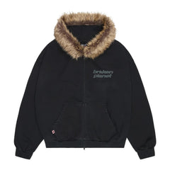 Broken Planet Star Logo Fur Zip-Up Hoodie Midnight Black