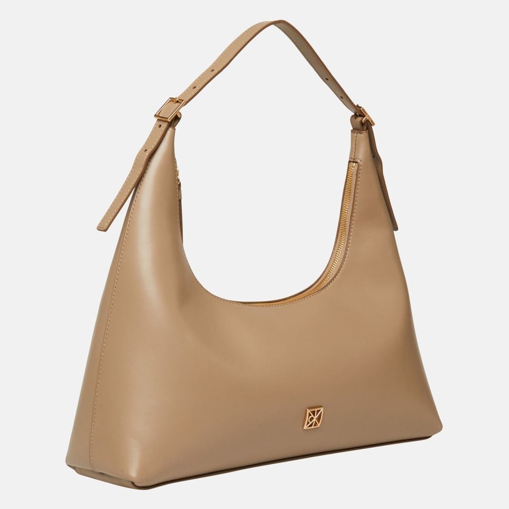 Calvin Klein Leather shoulder bag Emblem Taupe – torba