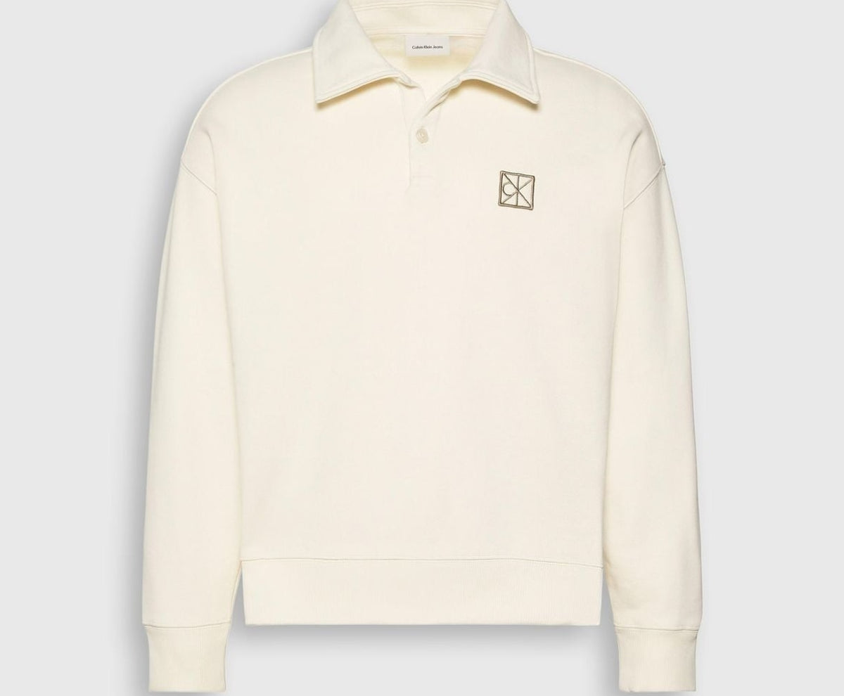 Calvin Klein Long-sleeved polo shirt Terry White – t-shirt, vit