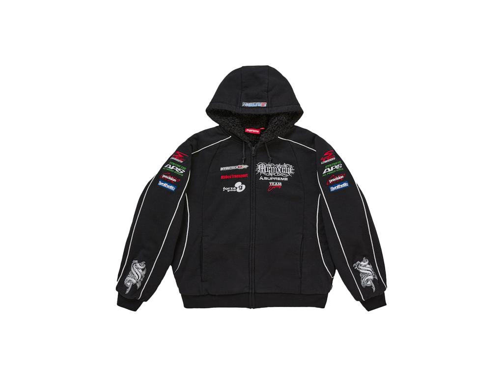 Supreme Racing Lined Zip Up Hooded Sweatshirt Black